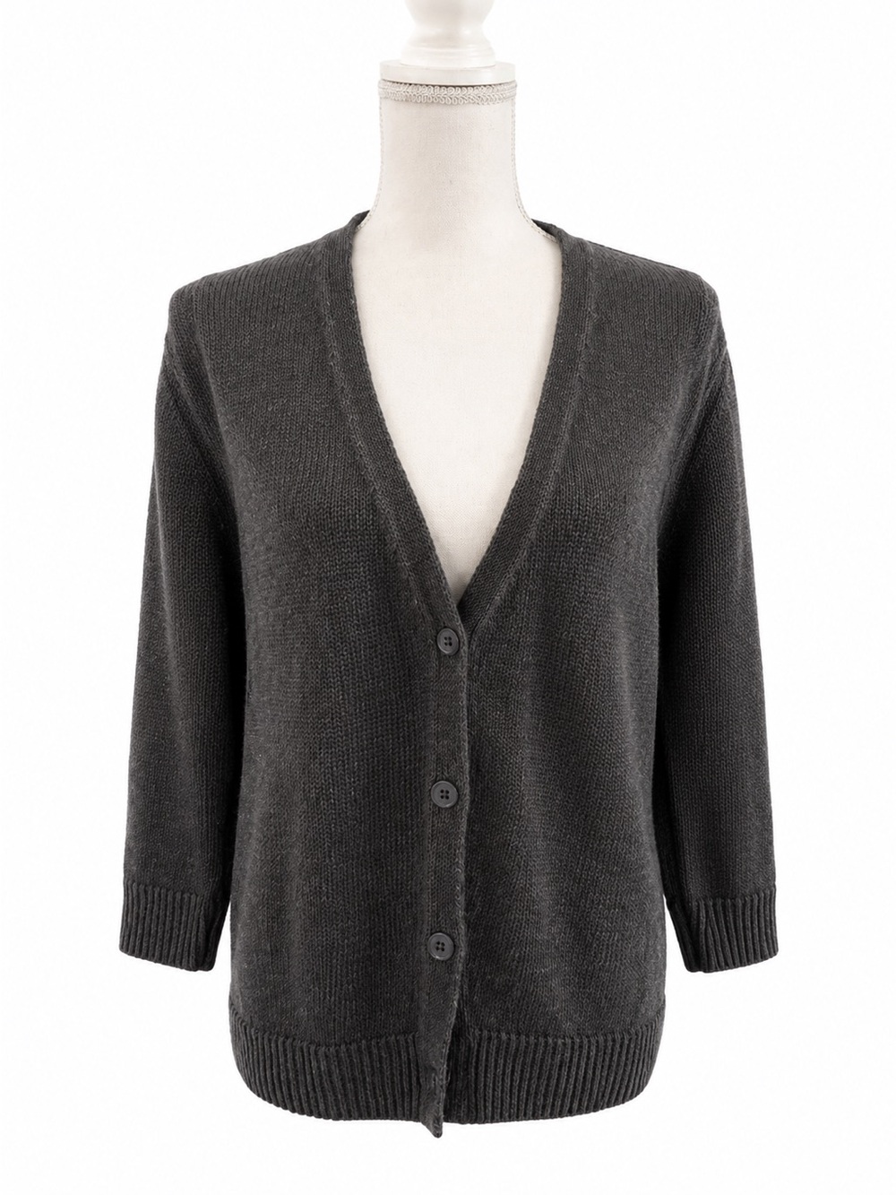 Talbots Charcoal Gray V-Neck Button Front Cardigan 100% linen